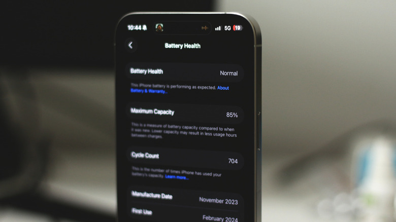Battery health status of an iPhone