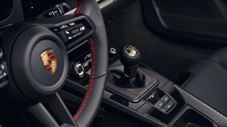 Interior of Porsche 911 GT3 SC showing manual transmission