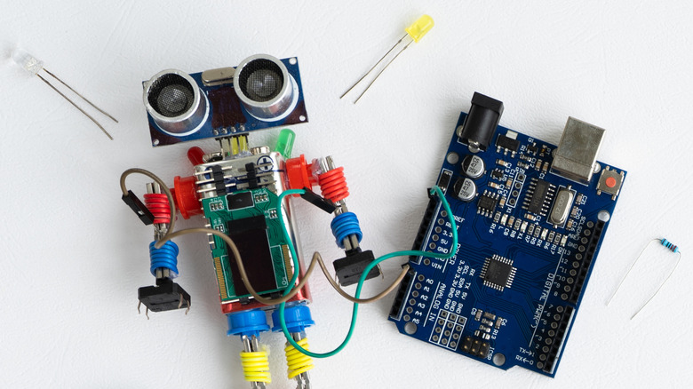 Arduino board with robot and components