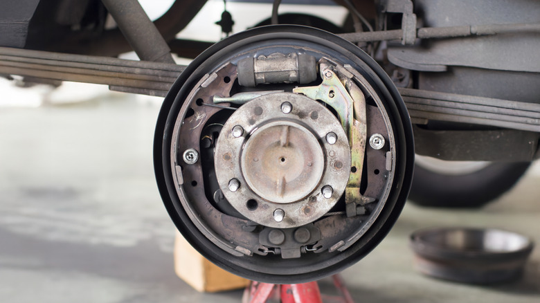 Brake drum showing assembled wheel hub and all internal components