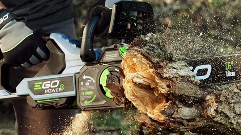 Ego chainsaw in use