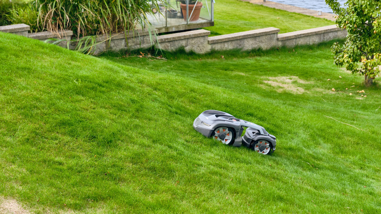 robot mower climbing a hill