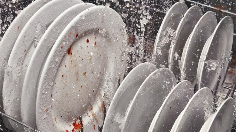 Dirty dishes in Whirlpool dishwasher
