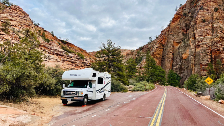 camper van on scenic mountain road