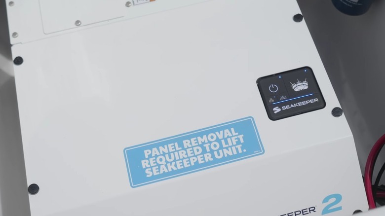 Close up of a Seakeeper family unit installed on a boat.