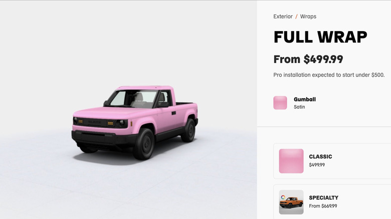 Screenshot of choosing a wrap color for the Slate truck