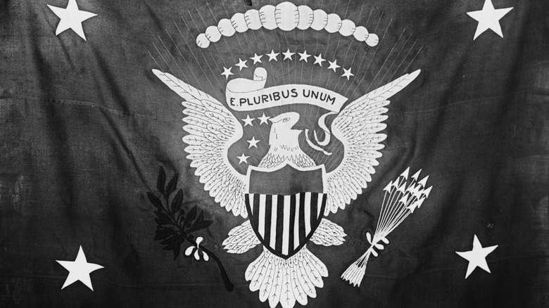 A version of the president's flag on display.