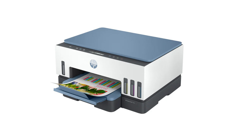 A studio shot of a HP Smart Tank Wireless Printer on a white background.