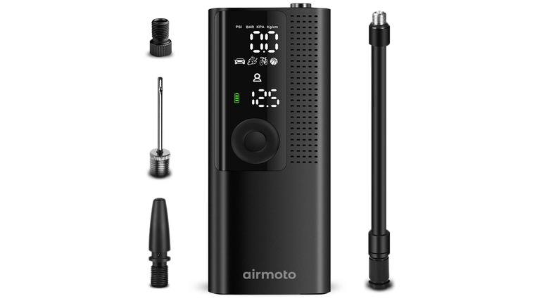 The Airmoto tire inflator against a white background