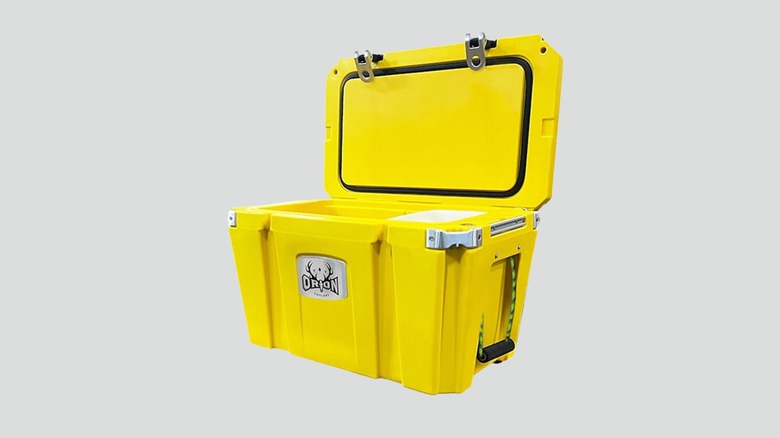yellow orion cooler on a gray background