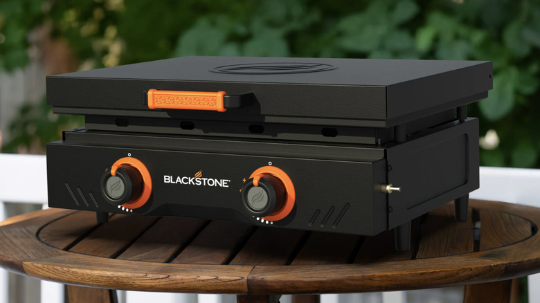 Grill on table outside