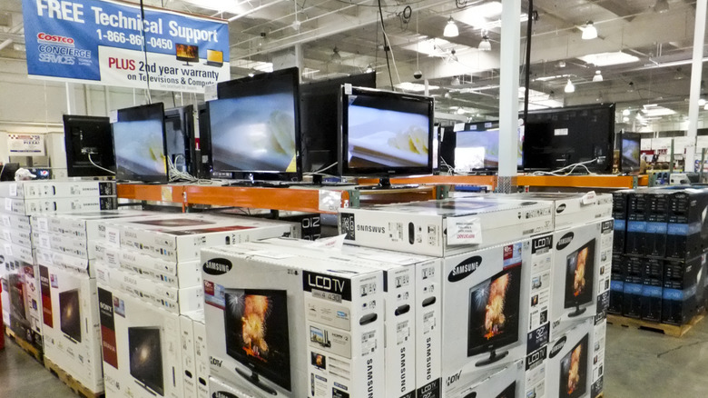 Costco electronics section with TVs on display