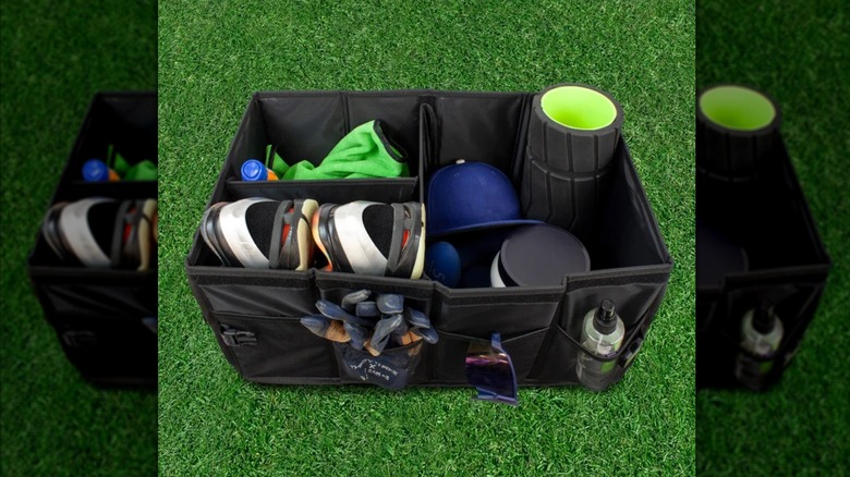 trunk organizer with sports supplies