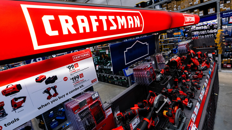 Selection of Craftsman tools on display in a large store.