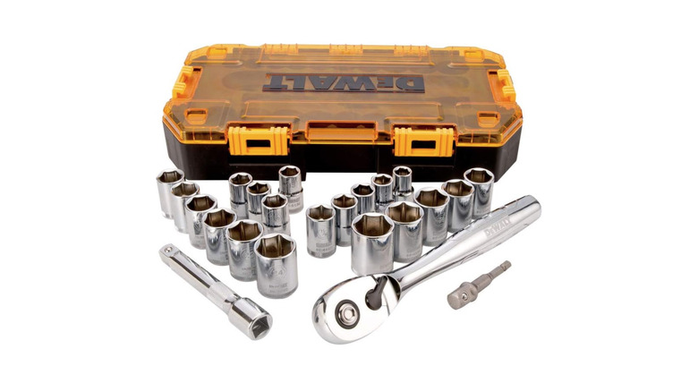 DeWalt deep drive impact socket set pictured against a white background