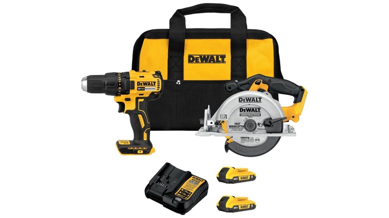 DeWalt 20V Max Drill and Circular Saw Combo Kit on white background