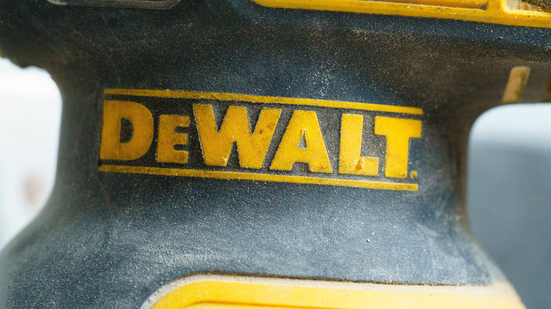 Close-up of DeWalt logo on tool