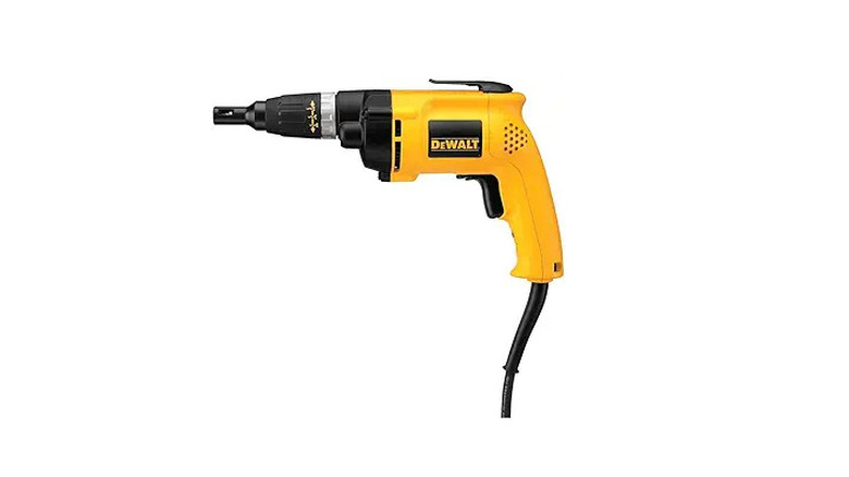 A yellow and black DeWalt Drywall Screw Gun on a white background.
