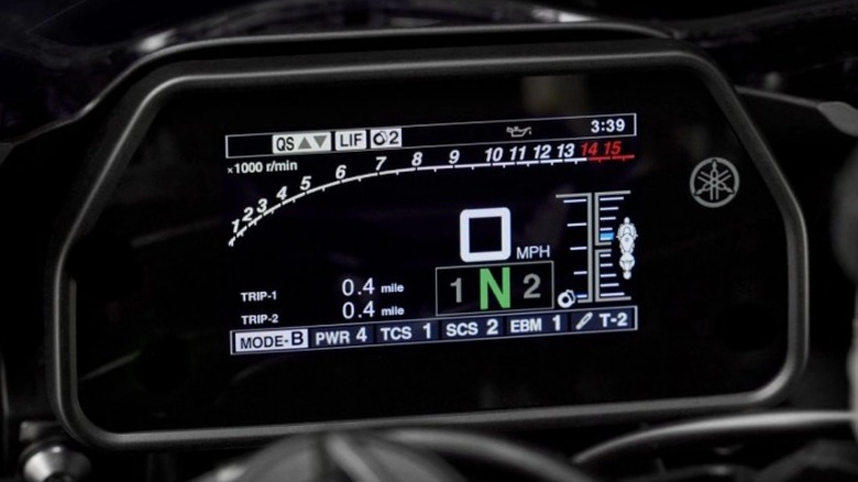 Close up of the YZF-R1M dash