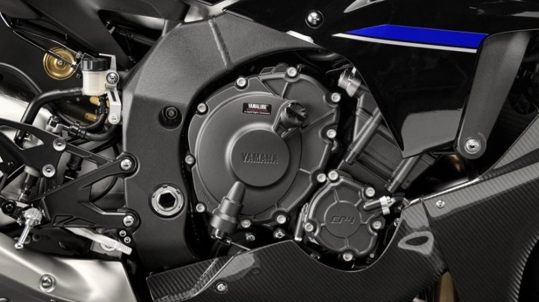 Close up of the YZF-R1M engine