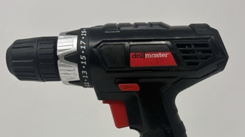 Close up of Drill Master 18V Cordless Drill in photobox