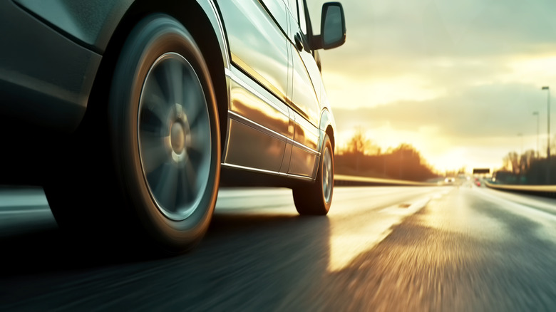 A car cruising on a highway