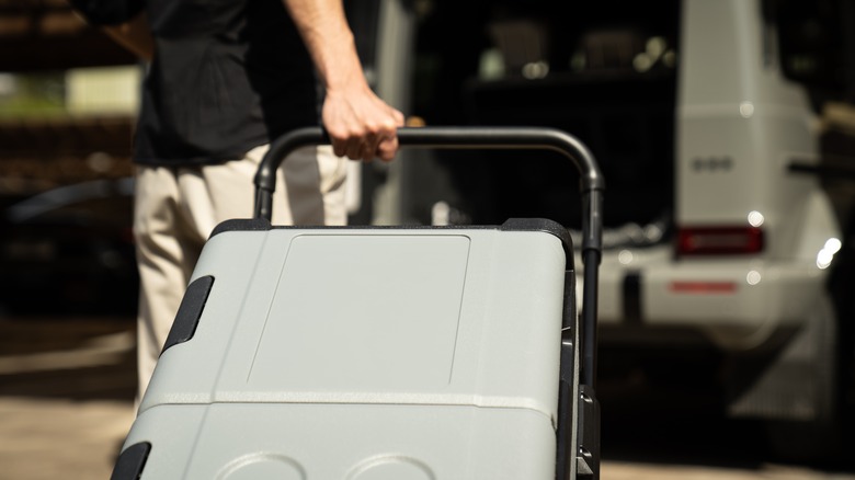 Rolling cooler towards car