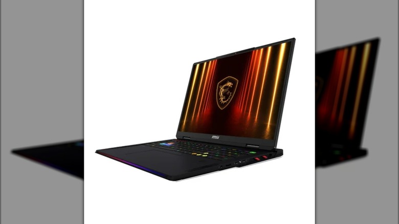 An MSI Raider 18 Laptop at a 3/4 angle.