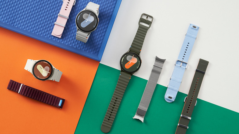 The Samsung Galaxy Watch 7 alongside various straps and accessories.