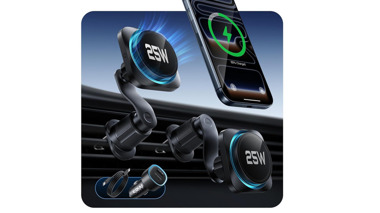 ESR OmniLock Qi2.2 Car Mount showcasing its 25W fast charging and 360-degree rotating arm