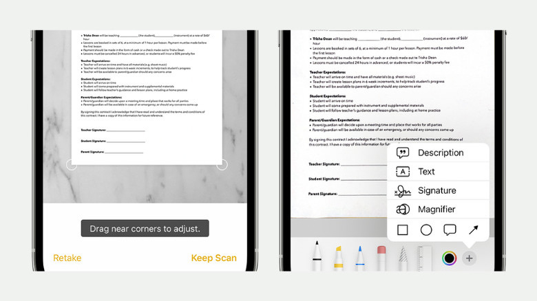iPhone Notes scanning document