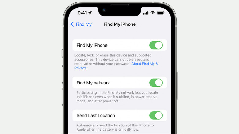 Find My iPhone settings