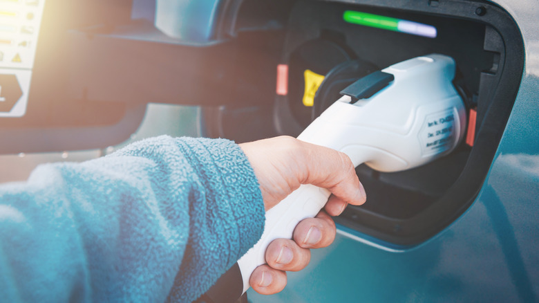 A person charging their EV.
