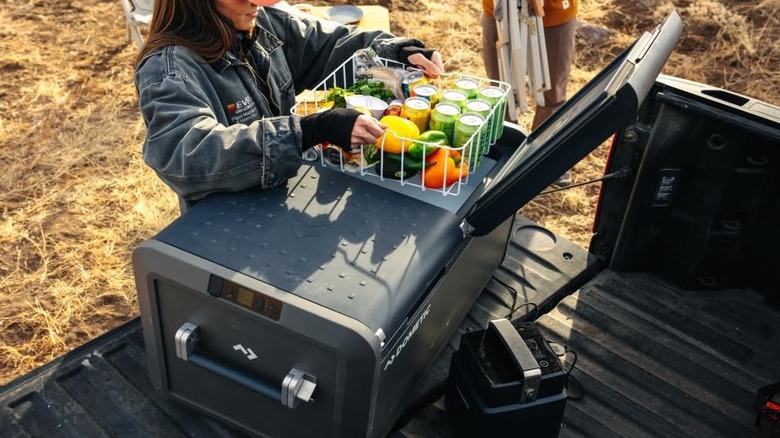 person opening electric cooler