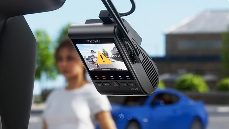 A VIOFO A329 dashcam mounted on a car windshield