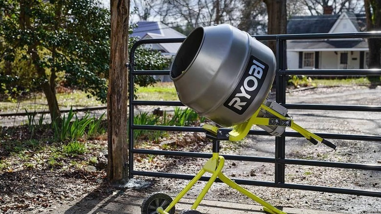 Ryobi cement mixer at a suburban home