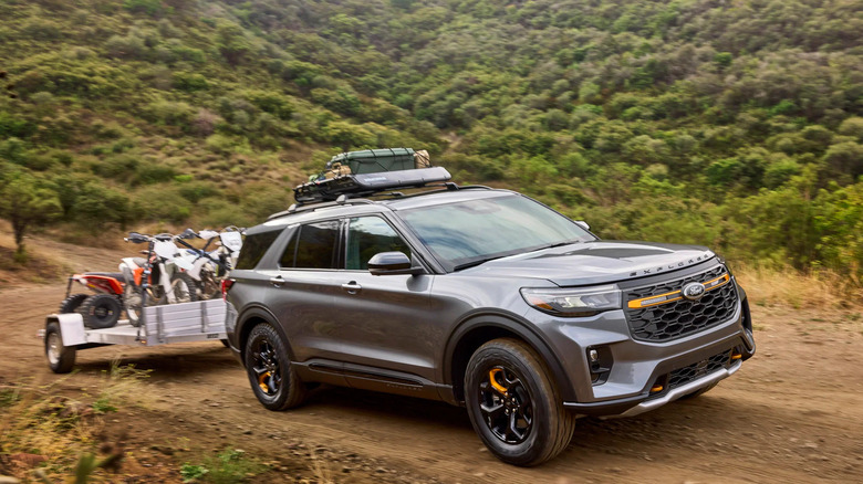 2026 Ford Explorer Tremor off-road, towing a trailer with dirtbikes