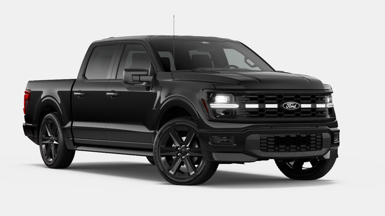 Black Ford F-150 pickup truck on a white background