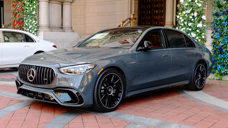 A gray Mercedes-AMG S 63 E Performance parked.