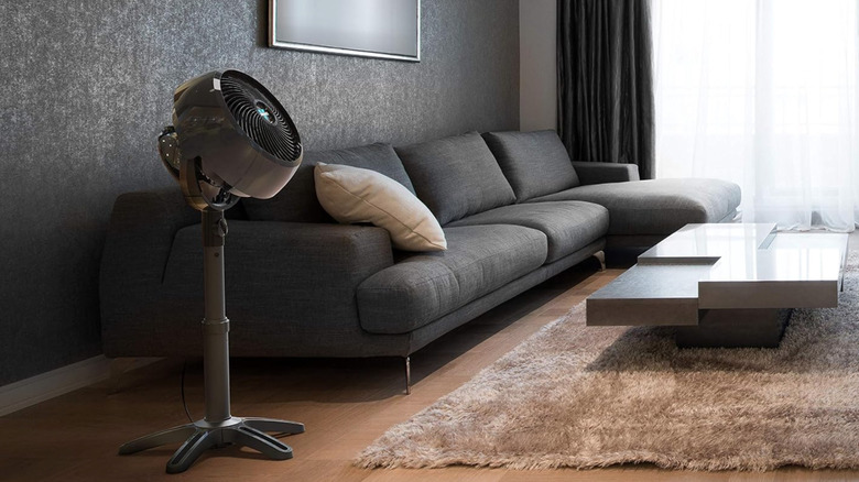 Vornado room fan cooling a modern living room