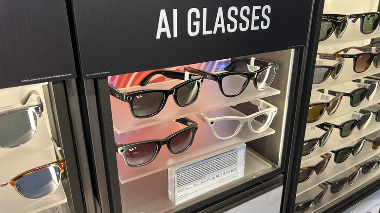 A display of AI glasses in a store.