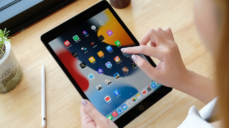 person using iPad home screen