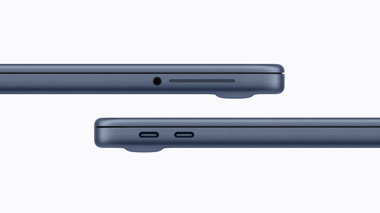 Side view of the MacBook Neo's I/O ports, white background