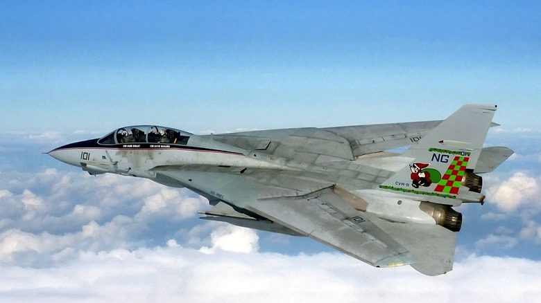 F-14A Tomcat jet fighter in high-altitude flight.