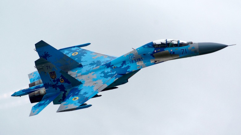 A Sukhoi Su-27 flying at an air show in 2018