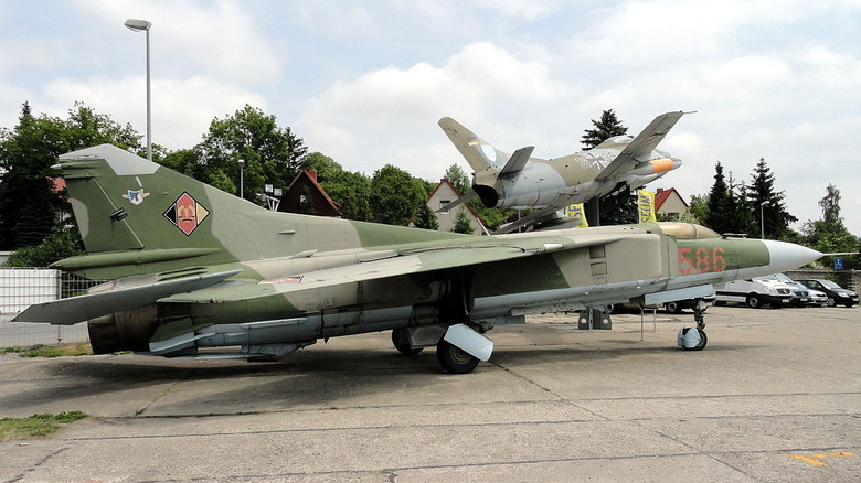 MiG-23 at March Field Air Museum painted in Iraqi Air Force colors, seen from behind left