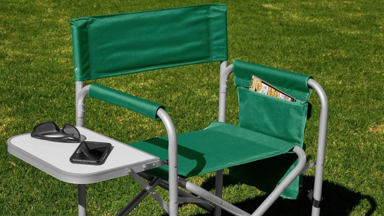 Foldable chair from Harbor Freight at camp site
