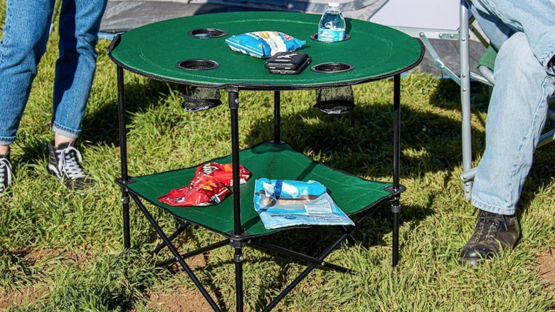 Foldable table from Harbor Freight at camp site