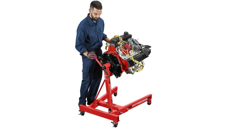 A Pittsburgh folding engine stand in use.