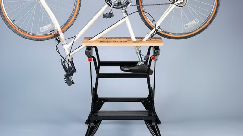 bike clamped in Black+Decker work bench